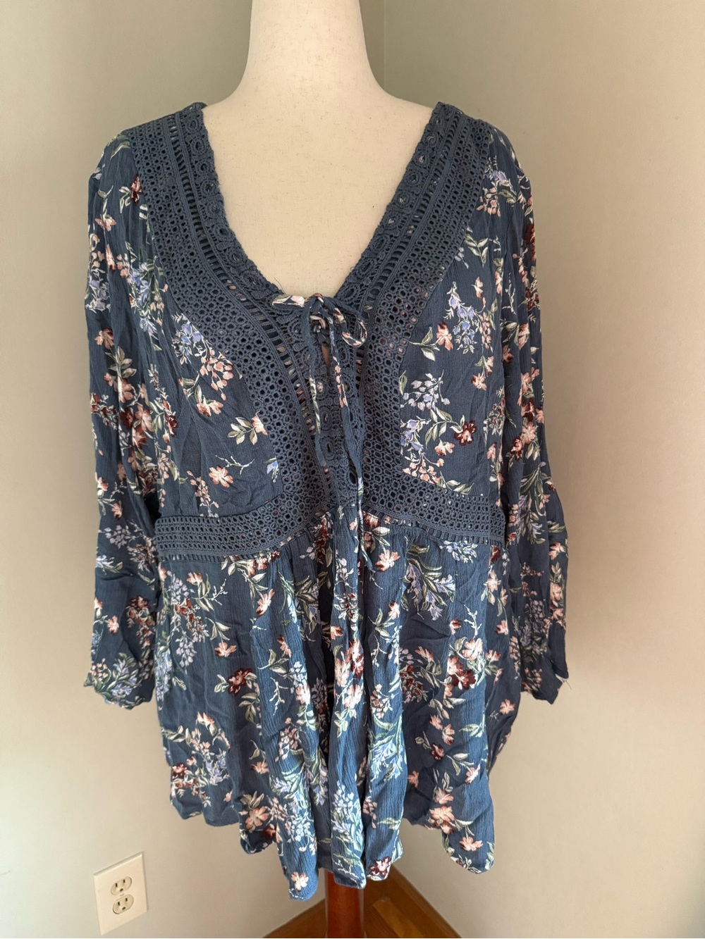 torrid Blue Floral Crochet-Trim Tunic
